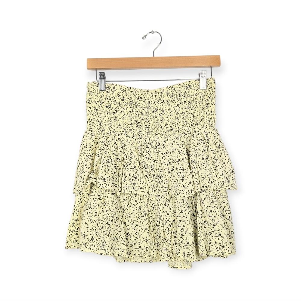 NWT Vero Moda Sigrid Yellow Spotted Smocked Short Layered Skirt Size S
